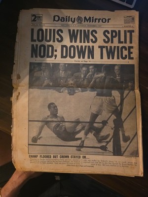 New York Daily Mirror December 6th 1947- Joe Louis + Jersey Joe Walcott Fight