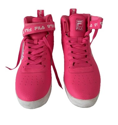  FILA High Top Sneakers Womens 8.5 Hot Pink Strap Lace Up Casual Shoes