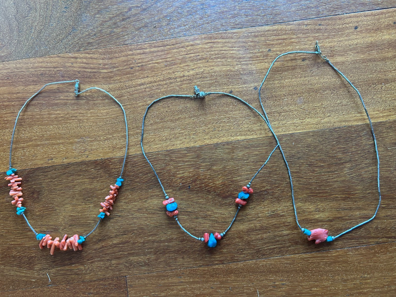LOT OF 3 Southwest Turquoise Red Coral Necklace on Silver wire.  aLe