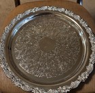 New ListingVintage Oneida 12” Round Silver Platter Floral Decorated Rim Serving Tray 2 pcs