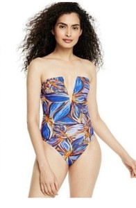 Women's Leafy Palm Print Deep V-Neck High Leg Cheeky Swimsuit - Fe Noel Medium