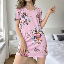 Lady Sleepwear Lounge Short Sleeve Homewear Robe Nightie Floral Nightdress S-XXL