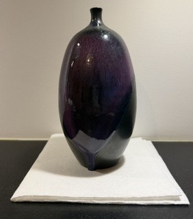 Vase Soliflore Grès Signé Céramique Artisanale Noir Violet Pièce Unique Vintage