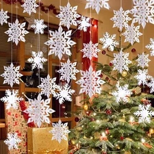 Christmas Hanging Snowflake Decorations, 12PCS Snowflakes Garland & 12PCS 3D