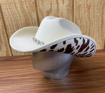 Women's Cowgirl Cowboy Cow Pattern Rhinestone Felt Cowboy Hat Country Party