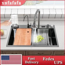 Kitchen Sink Double Basin Stainless Steel Sink Bowl W/ Pull-out Faucet
