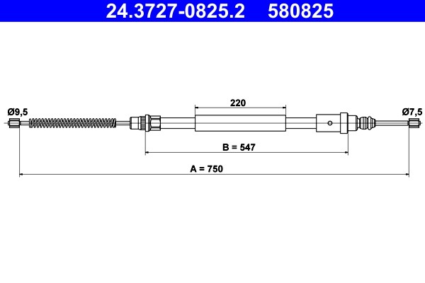 Right Rear ATE 24.3727-0825.2 Cable Pull, parking brake for PEUGEOT