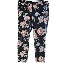 Adrianna Papell Black Floral Dress Pants Size 8
