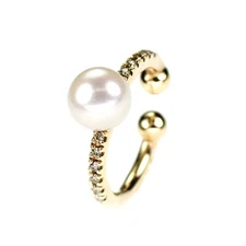 Hirotaka K10YG Akoya Pearl Diamond Earrings/ Ear Cuff Diameter Approx 6.1mm D0.0