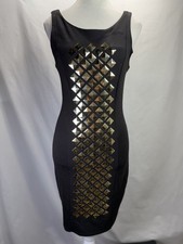Blanco Little Black Sleeveless Dress Sz S Gold Metal Squares Bodycon Low Back