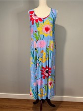 Vtg Jams World Abstract Floral Sleeveless Maxi Dress Blue Colorful Art To Wear L
