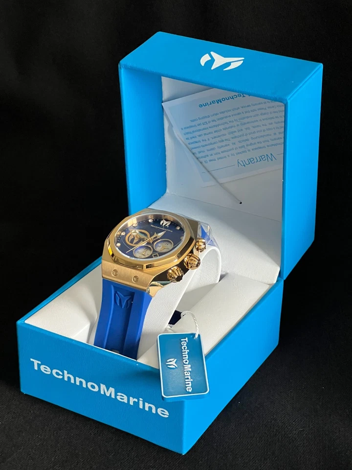 ¡NUEVO! Reloj cronógrafo TechnoMarine Reef Sun para hombre esfera dorada azul y correa Foto 4 de 4