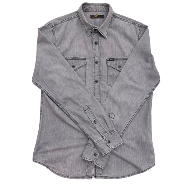 LEE Camisa Gris Denim Hombre Talla M Estilo Workwear Manga Larga Algodón