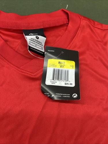 NEW Nike T Shirt Jersey Youth Boys S Red And White V Neck Dry Dri Fit - Picture 2 of 7