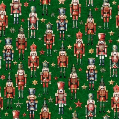 1/2 yd Nutcracker Christmas Allover Green Fabric, 100% Cotton Quilting (PRE-CUT)