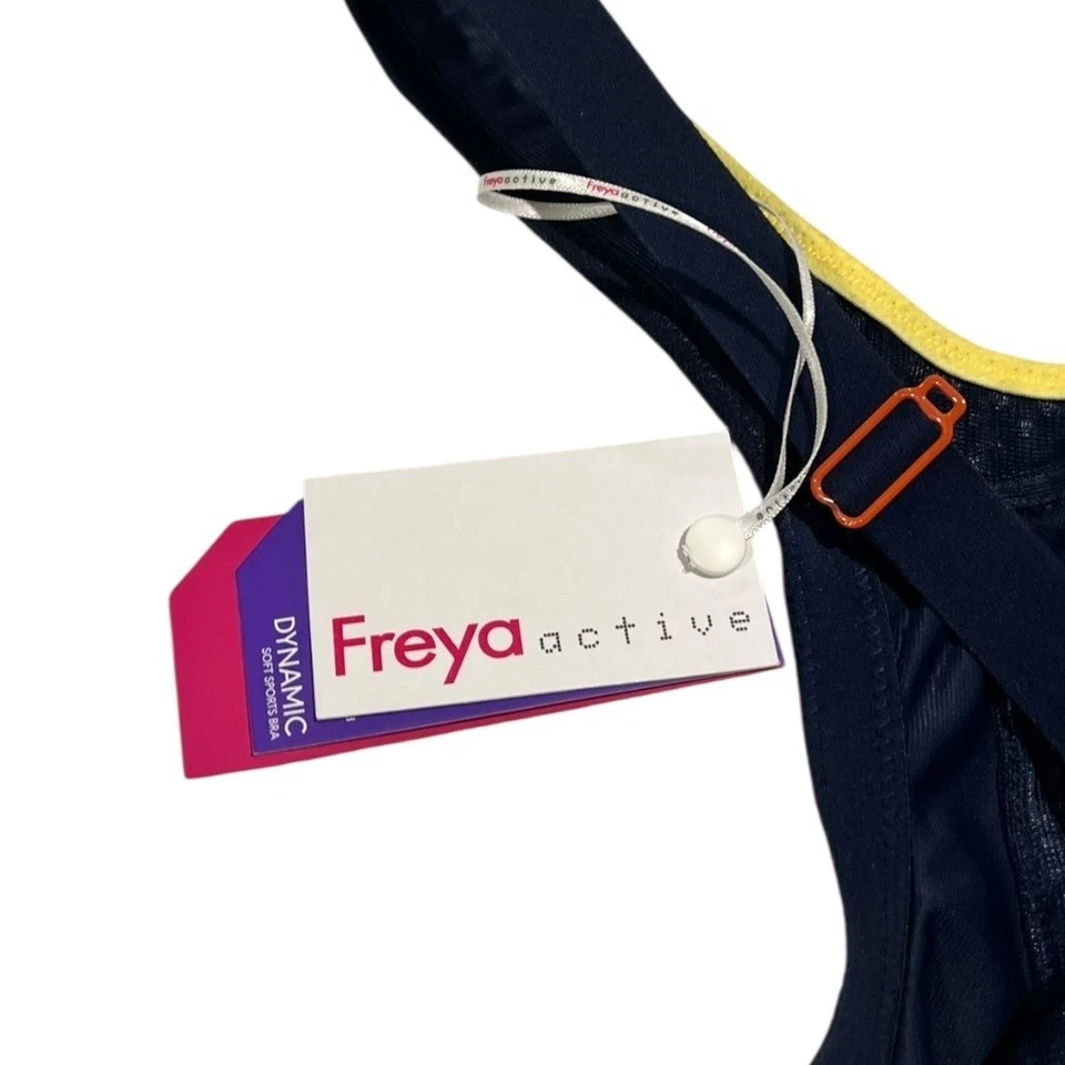 Nuevo con etiquetas Sujetador deportivo Freya Active Dynamic Soft azul marino naranja amarillo EE. UU. 34H Foto 3 de 4