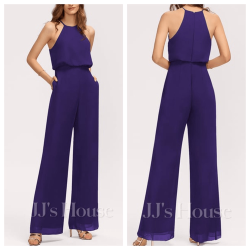 JJ's House Wide Leg Halter Neck Jumpsuit One-Piece Special Occasion Purple Reg - Picture 15 of 15
