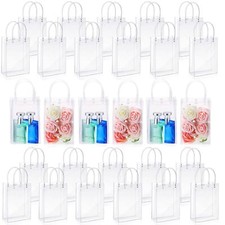 24 Pack Clear Plastic Gift Bags with Handle Reusable Transparent Gift Tote Bags