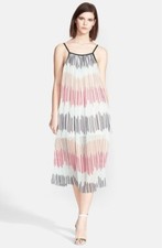 Alice + Olivia Zuri Pleated Chiffon Midi Verigated multi stripe Dress S