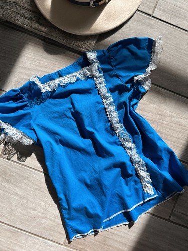 Vintage 1980s XS Royal Blue Square Dancing Western Wear Top