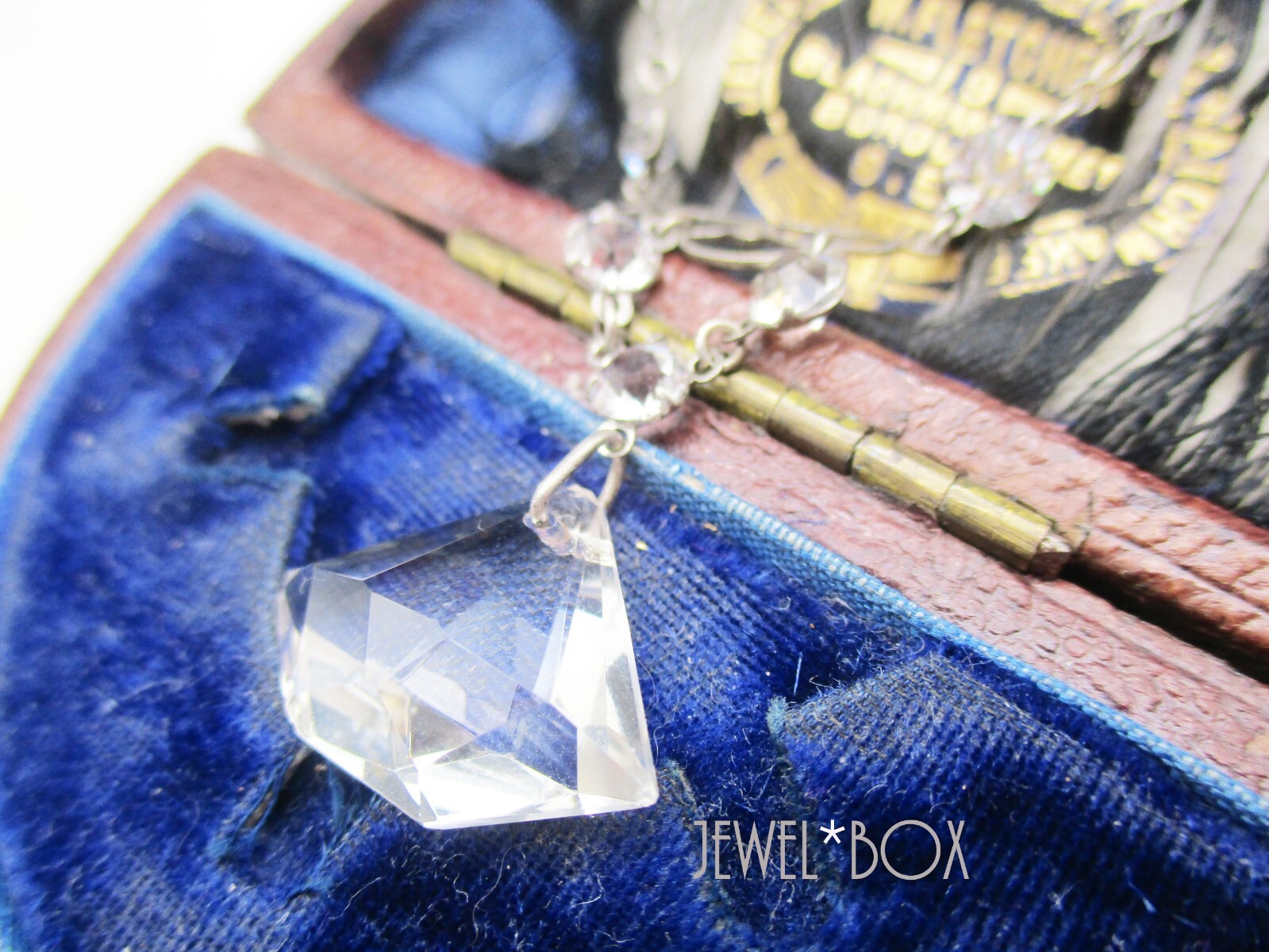 ANTIQUE EDWARDIAN STERLING SILVER GLASS PASTE Lavalier NECKLACE Vintage