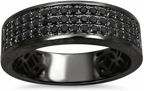 2Ct Round Lab-Created Black Diamond Wedding Half Band Ring 14K Black Gold Plated - Picture 5 of 9