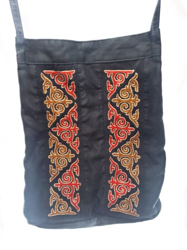 Mongolian Kazakh Hand Embroidered Bag From Mongolia Black Red Yellow Traditional - Picture 8 of 10