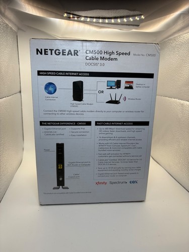 Netgear CM500-100NAS 16x4 DOCSIS 3.0 Cable Modem 680 Mbps Gigabit Ethernet - Picture 3 of 5