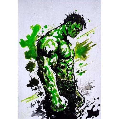 02 Stck. ACEO Original Hulk Held Cartoon Kunst Karten Set Acryl Handmalerei NEU - Bild 3 von 8