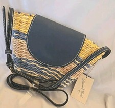 Universal Thread Straw Crossbody Bag Blues Tans Yellows For Color