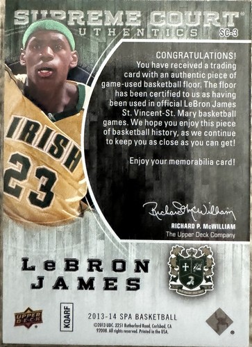 LeBron James SP Authentic 2013-14 Supreme Court Authentics SC-3 Game Used Floor - Picture 2 of 2