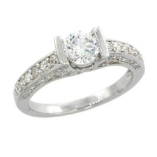 Sterling Silver Engagement CZ Ring w/ 5mm 0.5 ct Brilliant Cut Center CZ Stone
