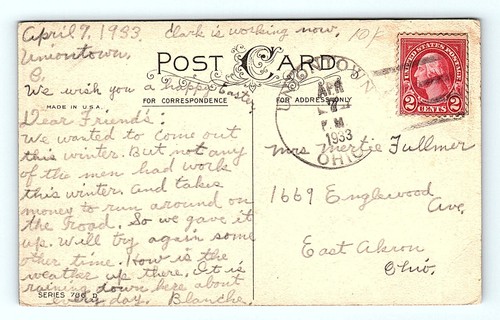 Postal Saludos de Pascua Cruz Púrpura con Rosas Blancas 1933 Long Drive House - Imagen 2 de 3