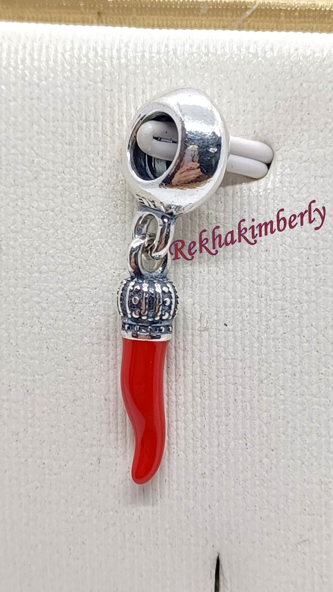 Pandora Corno Dangle Charm Sterling Silver Red Enamel