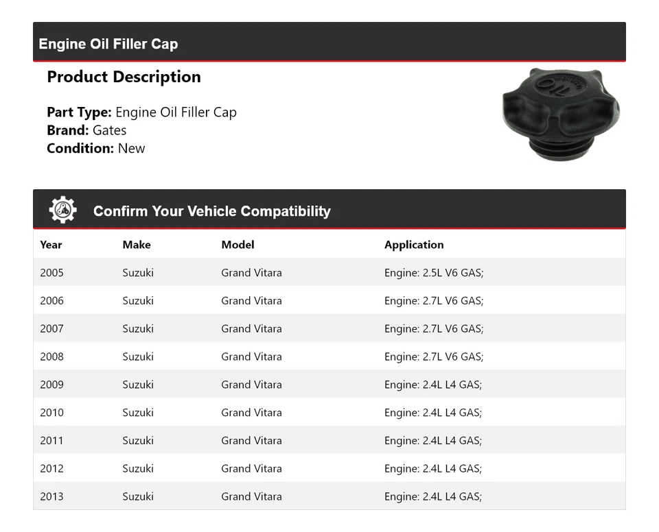 Крышка маслозаливной горловины двигателя для Suzuki Grand Vitara 2005-2013 годов выпуска 2006 2007 2008 годов выпуска - Изображение 2 из 4