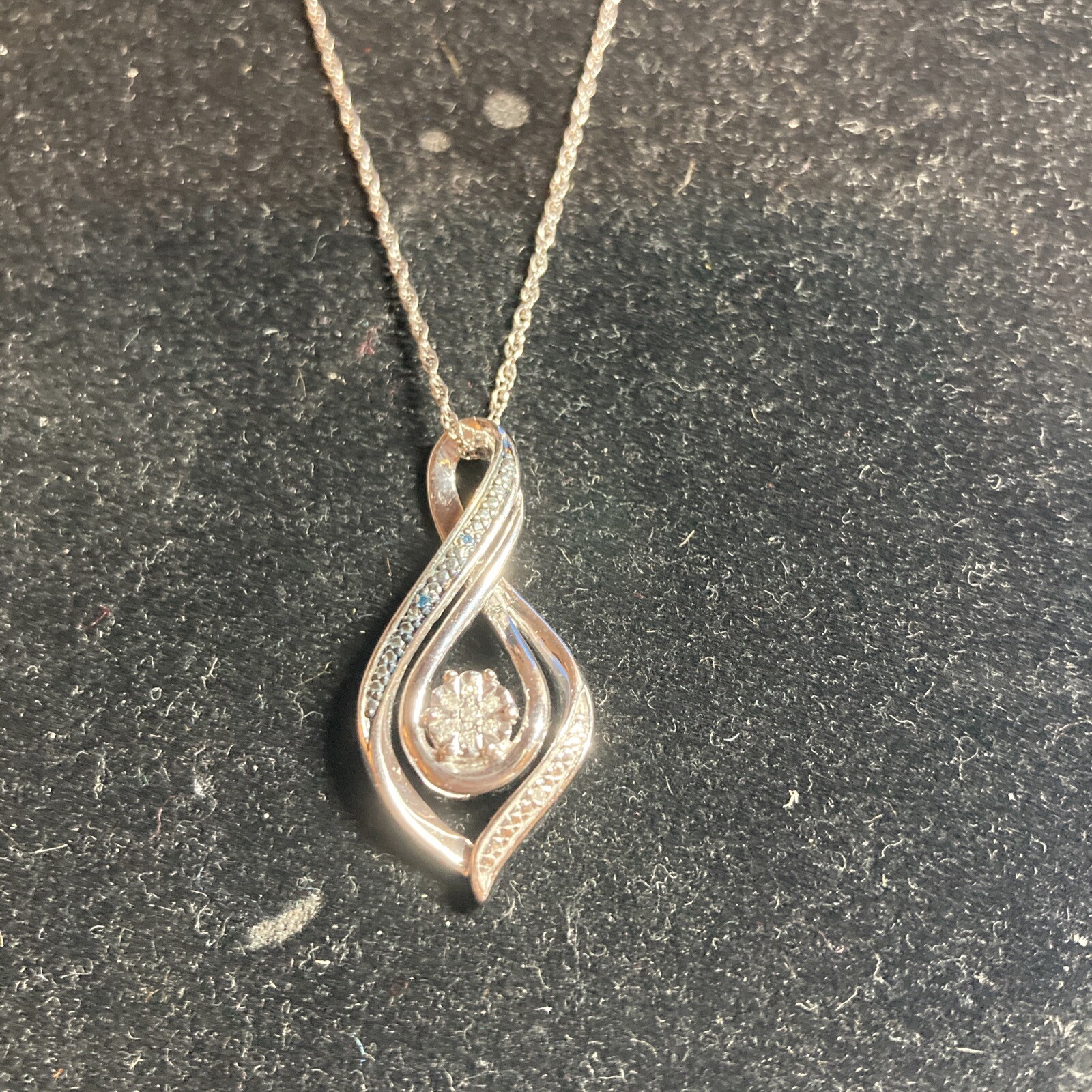 sterling silver 925 infinity diamond chip necklace swirl 18” b120 eBay