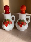 Set of 2 Vintage AVON Strawberries & Cream Bath Foam Milk Glass Pitcher- Empty