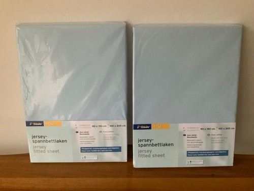 2 x Tchibo TCM Jersey Spannbettlaken hellblau 90 x 190 reine Baumwolle