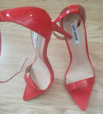 Women size 7.5 open toe pointy red patent leather stiletto strappy heel sandals