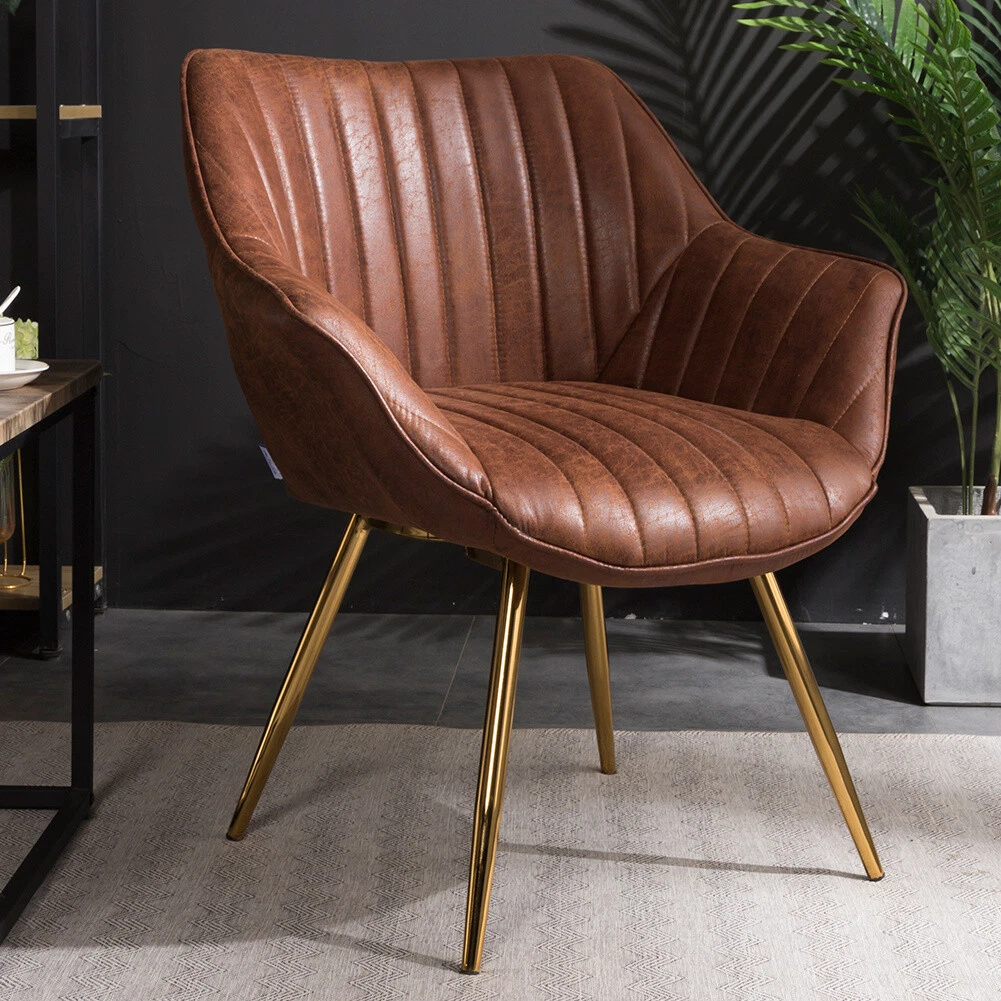 2x Distressed Tan Leather Dining Chair Tub Sofa Accent Armchair In