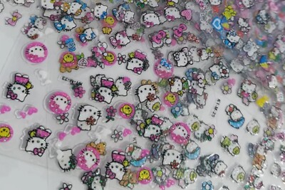 3 sheets Hello Kitty Nail Art Stickers Decals Bows Shimmer Glitter Party Favor