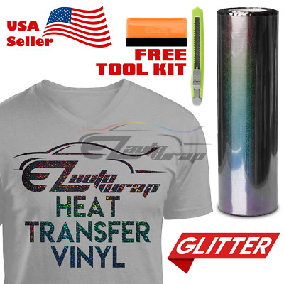 Black Holographic Glitter Heat Transfer Vinyl HTV T-Shirt 20/" Iron On Heat Press