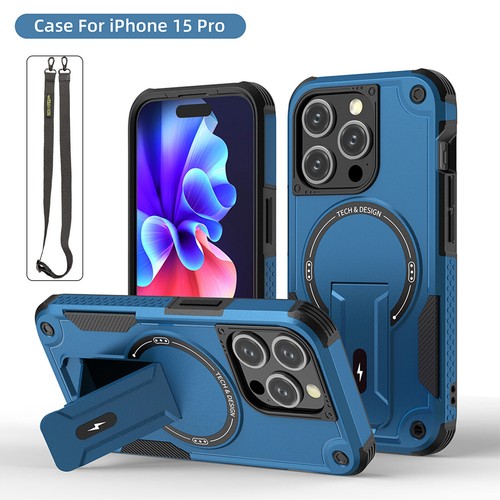For iPhone 15 Pro Max 14 13 12 Pro Magnetic Shcokproof Rugged Case Cover + Strap - Picture 20 of 26