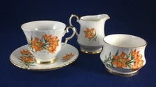 Royal Windsor Bone China Prairie Lily Tea Cup, Saucer, Sugar Bowl & Creamer Set