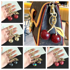 1 Kit Cherry Bag Charm Keychain Glitter Resin and Metal Red Apple New Gift