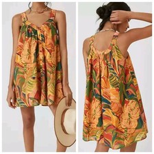 Farm Rio x Anthropologie S Tropical Mini Aline Tent Dress Beach Cruise Summer