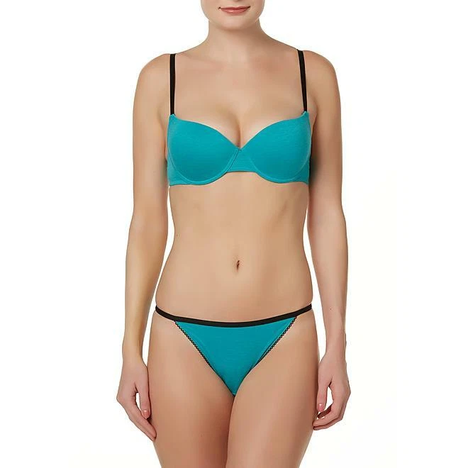 Sears Kmart Brand Women's Bra & Panty Set 36D Large Green W Black String  Bikini