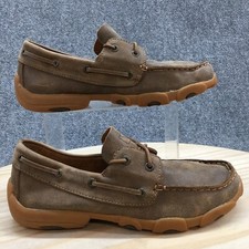 Twisted X Boat Shoes Youth 6 Driving Moc Brown Leather Lace Up Low Top MYDM0002