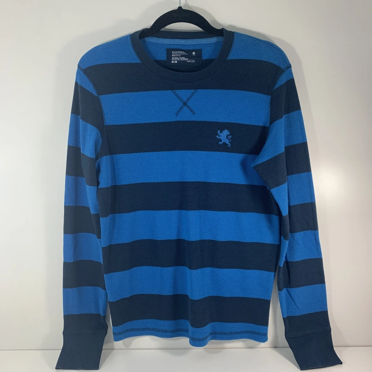 EXPRESS Mens Waffle Knit Striped Sweater 'Dark Blue/Blue' Size - Medium |  eBay
