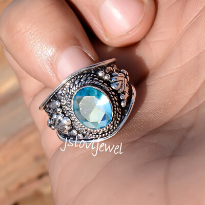London Blautopas Edelstein 925 Sterling Silber Handarbeit Design Schmuck Ring